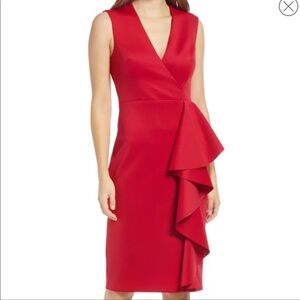 Eliza J Red Midi Dress with Ruffle Detail